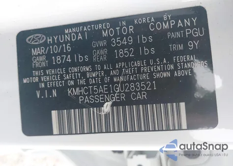 2016 Hyundai Accent Se z USA, uszkodzony, nr VIN KMHCT5AE1GU283521